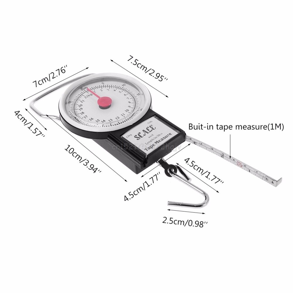22kg/50lb Portable Hanging Scale Balance Fish Hook Weighing Balance Kitchen With Measuring Tape Measure Fishing Scales My02 19