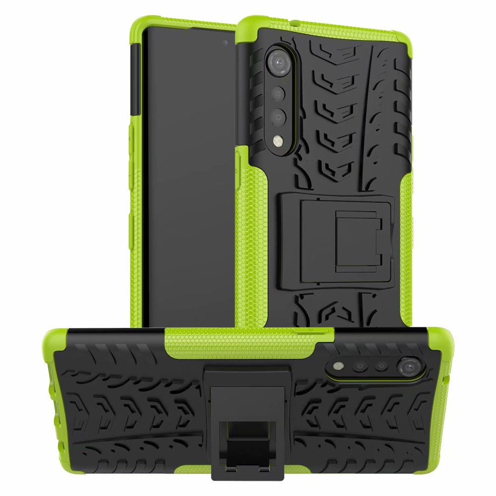 Casos de telefone armadura para lg veludo caso duro + vidro temperado híbrido tpu resistente suporte g9 capa: green / Only Case