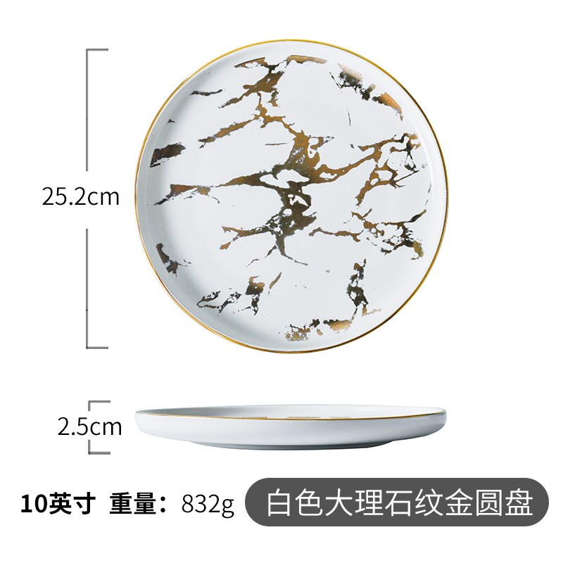 Marble Texture Ceramic Dinner Dish Plate Rice Salad Noodles Bowl Soup Plates Dinnerware Sets Home Tableware Kitchen Cook Tool: white-25.2cm