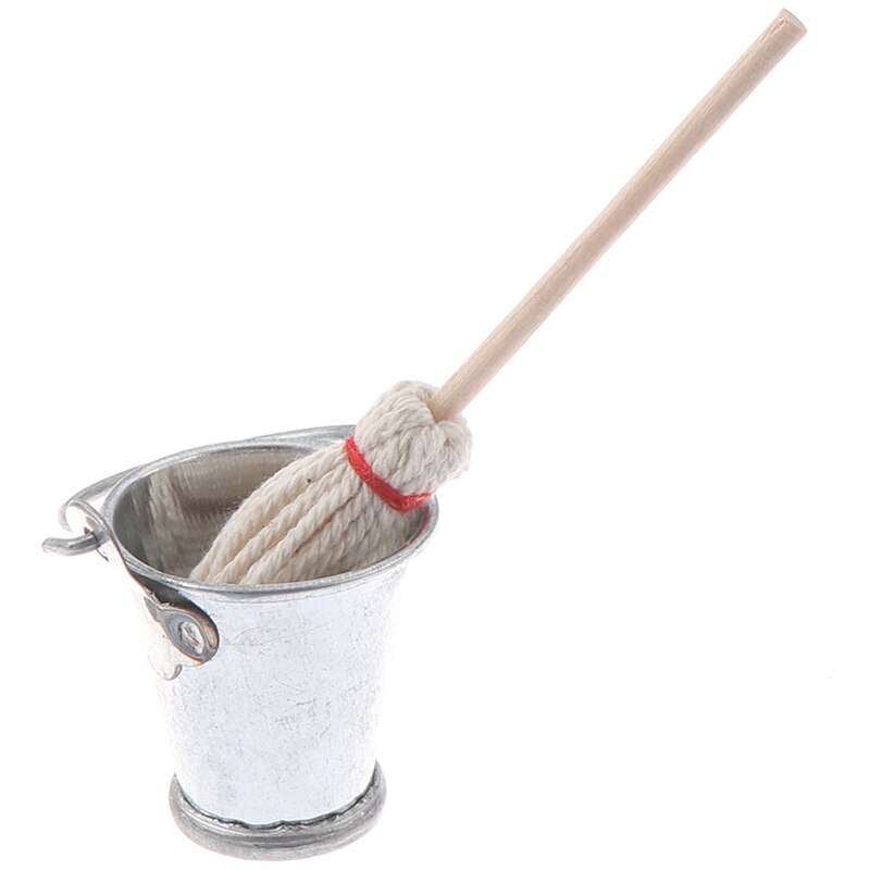Schaal 1:12 Poppenhuis Miniatuur Keuken Tuin Mop Emmer Classic Pretend Play Meubels Leuke Speelgoed Presents