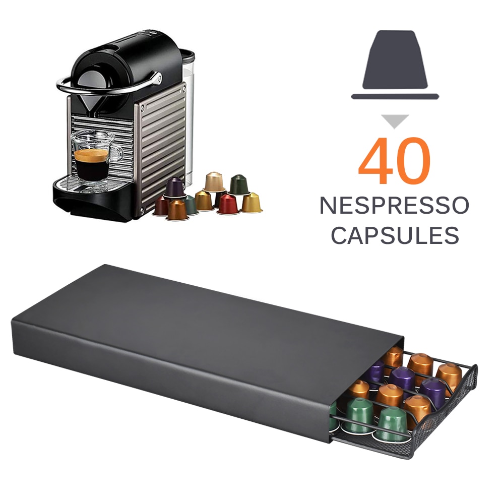 Coffee Pod Drawer Coffee Capsule Holder Holding 40pcs Coffee Capsules For Nespresso Metal Big Capacity Multifunctional