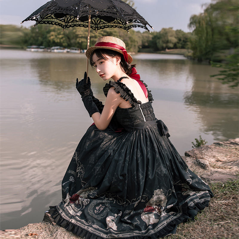 Lolita vestido JSK nightingale y rose vestido jsk estilo gótico oscuro vintage, victoriano princesa vestido de sin mangas lolita vestido