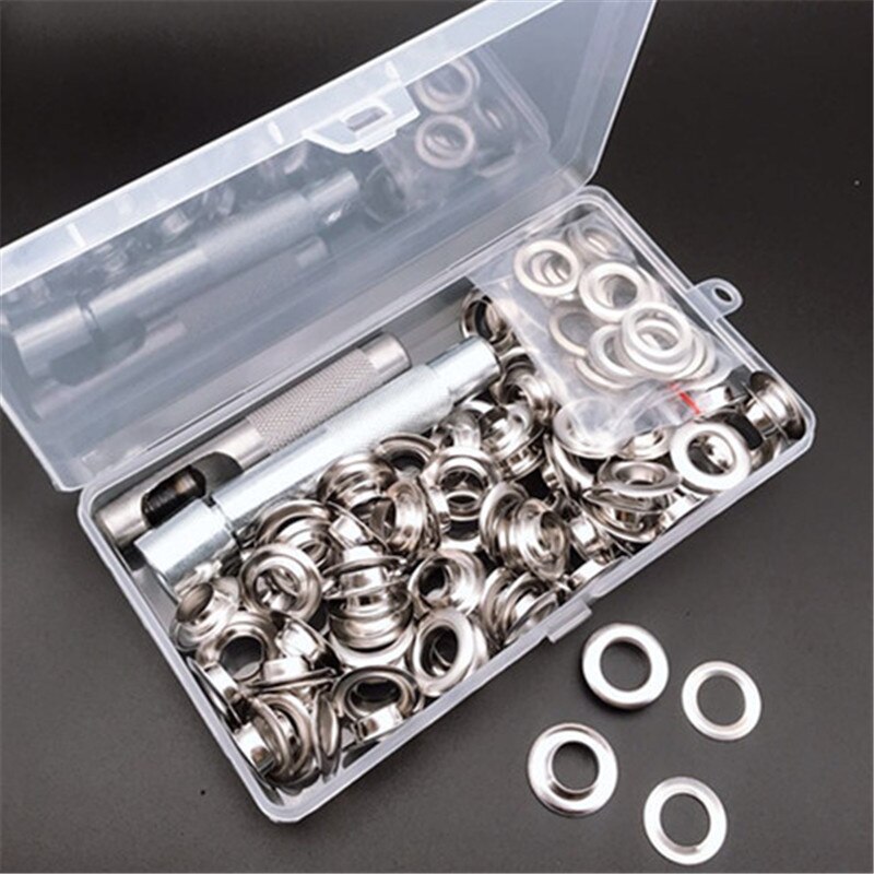 100 Sets Grommets Eyelets and Grommet Setting Tool Grommet Tool Kit with Storage Box(0.4/0.5 Inch Inside Diameter)
