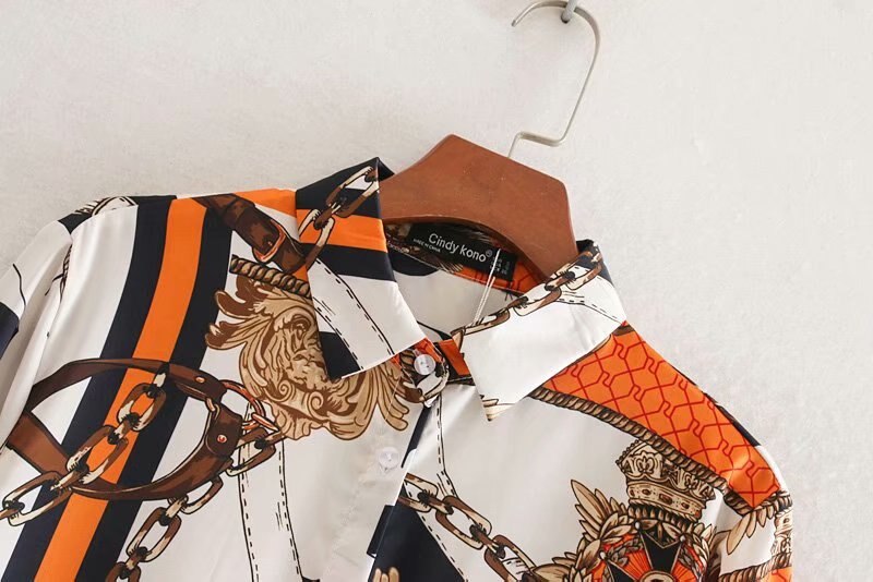 Camisa vintage para mujer, con estampado de cadena a juego, blusa de negocios de manga larga para mujer, blusas retro chic de otoño LS4311