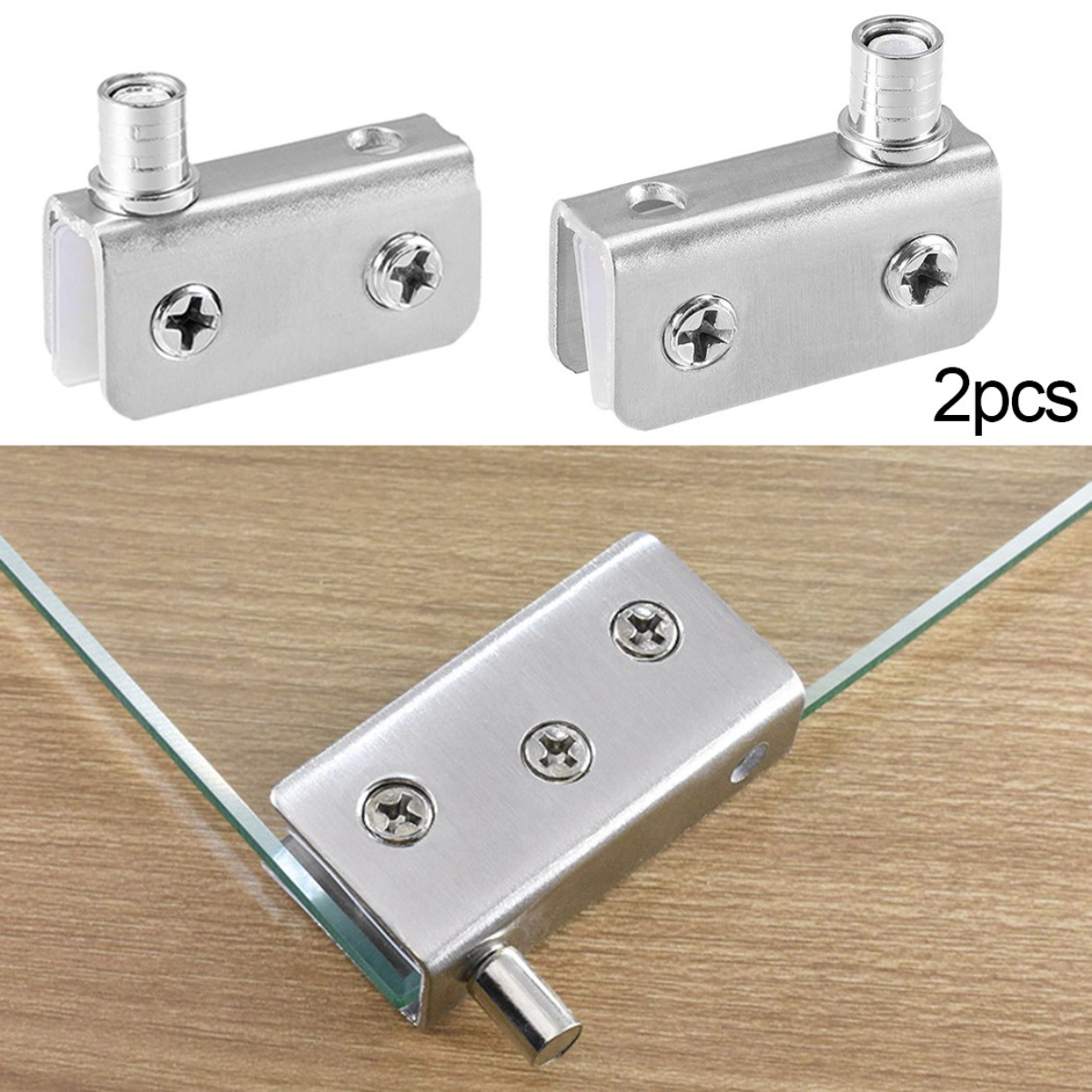 2Pcs Glass Pivot Hinge Rotation Axis Stainless Steel Wine Cabinet Door Rotating Hinges Clamp Clip Shaft Hidden Hinge