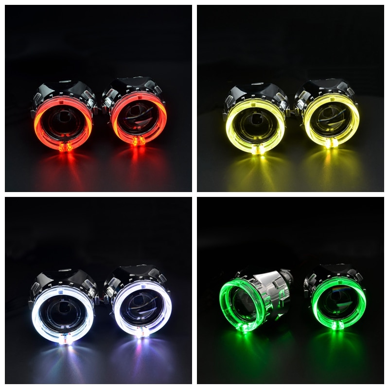 Lente de proyector Hid para Bi Xenon de coche de 2,5 pulgadas con aplicación RGB, función Bluetooth, máscara de Ojos de Ángel, Bombilla, Kit de montaje para H1 H4 H7