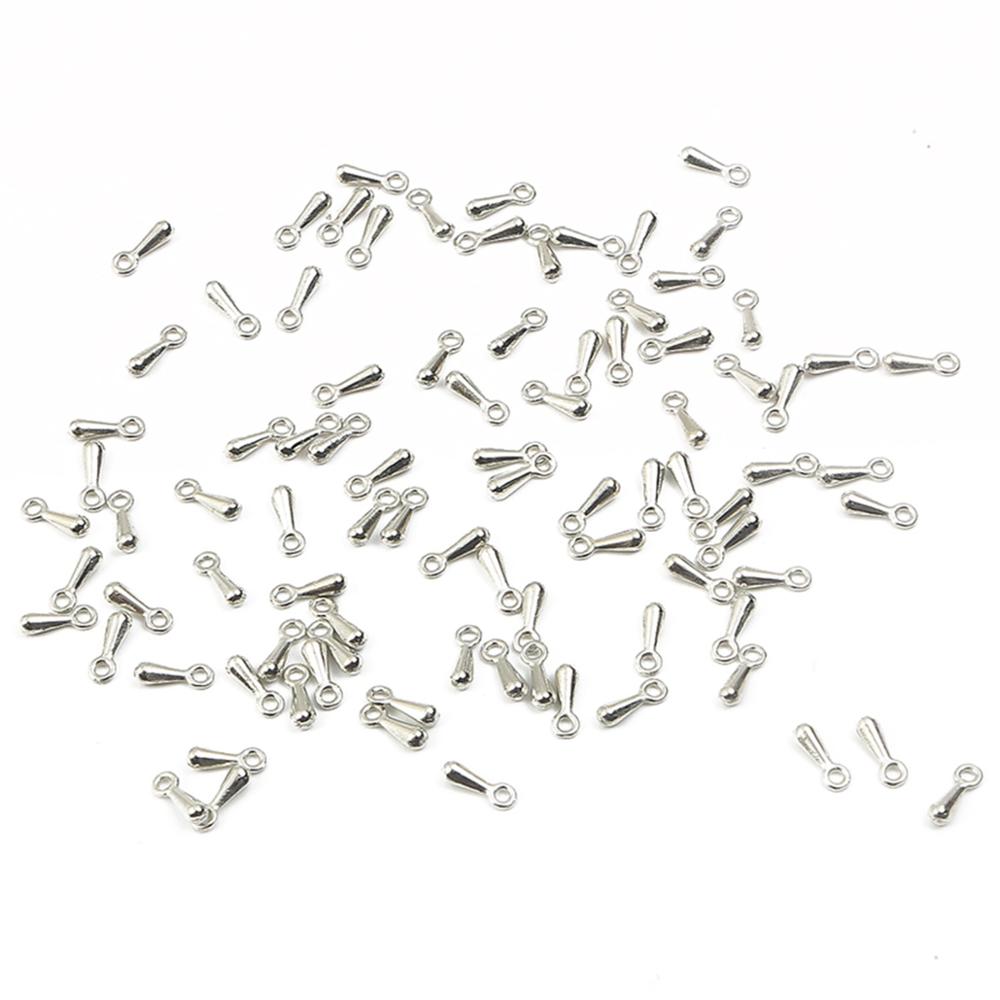 Abalorios de cordón de gotitas de agua para collar, cuentas de extremo para pulsera, extremos de crimpado, cadenas de extensión extendidas, colgante de cierre de cola, 2x7mm, 100 Uds.: Gris