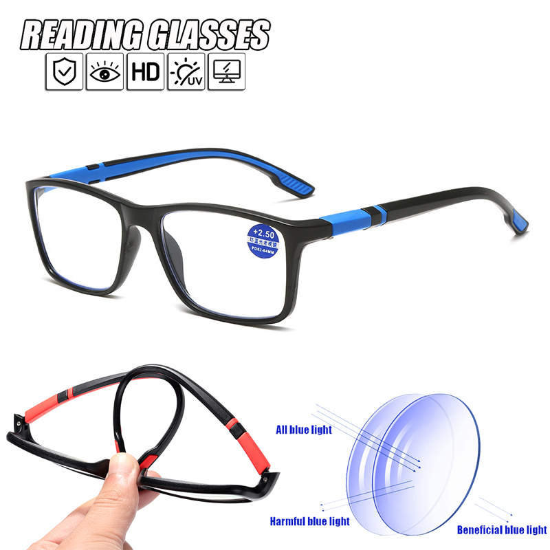 Men Glass 1.0 1.5 2.0 2.5 3.0 3.5 4.0 Reading Glasses Sports Presbyopic Eyewear Prescription Glasses Unisex Blue Light Blocking