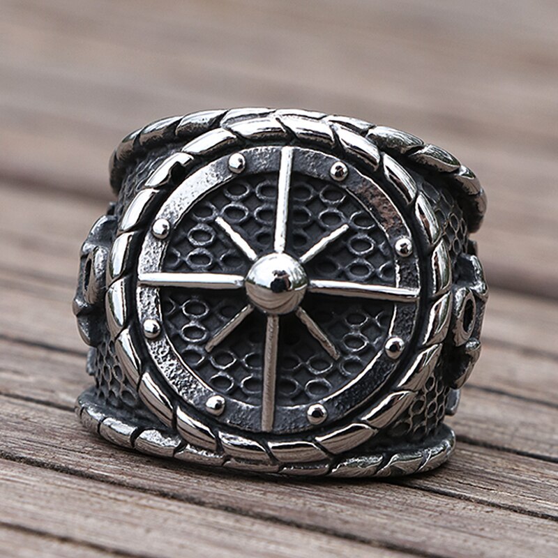 Cool Viking Kompas Ring Nordic Rvs Locomotief Anker Ring Mannen Retro Sailor Amulet Sieraden