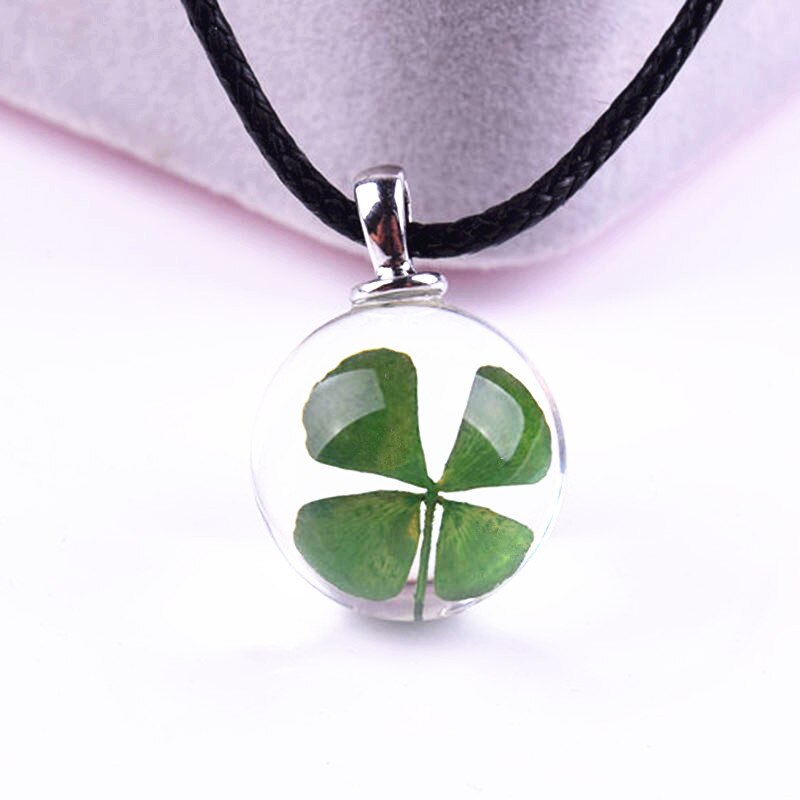 1 unids/lote 20mm bolas de trébol colgante collar cuatro hojas verde Natural especímenes de plantas colgante clavícula