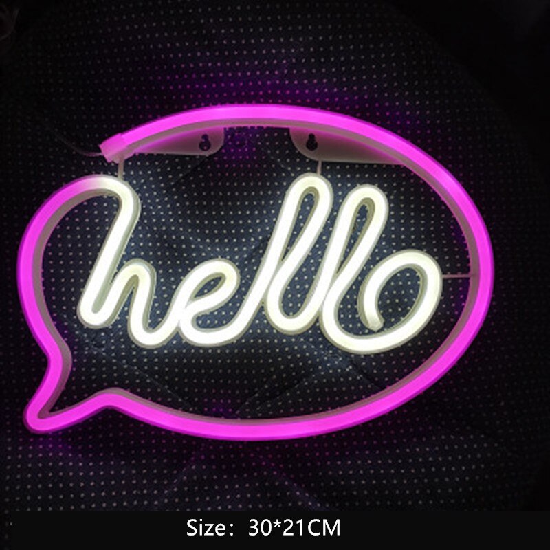 Hello Neon Wall Light Store Greeting Neon Signs for Commercial Shop Window Home Bar Decor Neon Top Battery or USB Powered: color hello