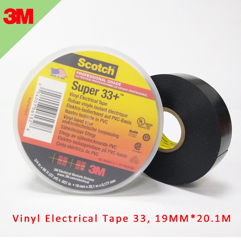 3M Vinyl Electrical Tape 33 Rubber Resin PVC single sided 3M tape 33+ black 19mm*20.1m one piece