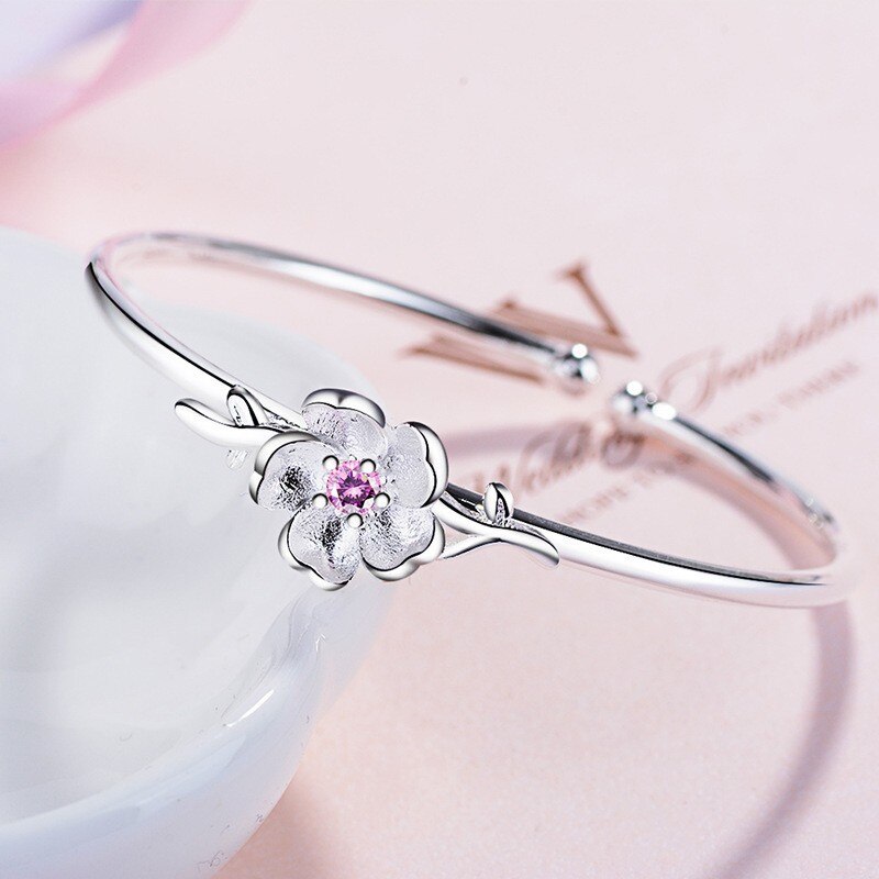 Fanualoli s925 Sterling silver Sakura White Diamond Purple Diamond Bracelet for women Fine Jewelry regalo di compleanno per la festa nuziale