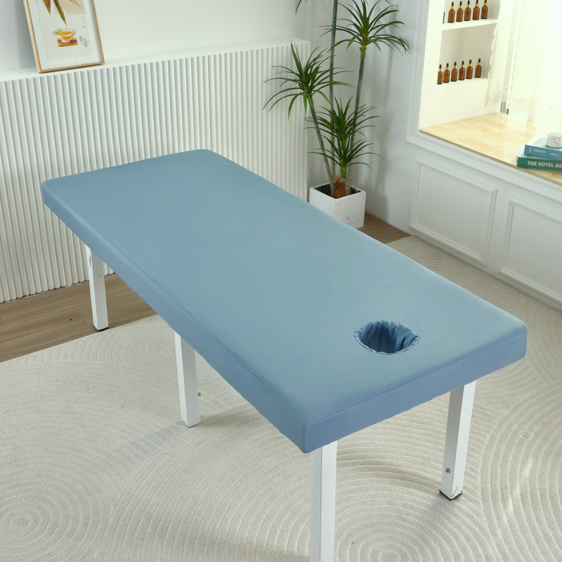 Solid Beauty Salon Bed Cover Skin-friendly Cotton Fitted Bed Sheet for SPA Massage Salon Bed with Holes: King / Blue