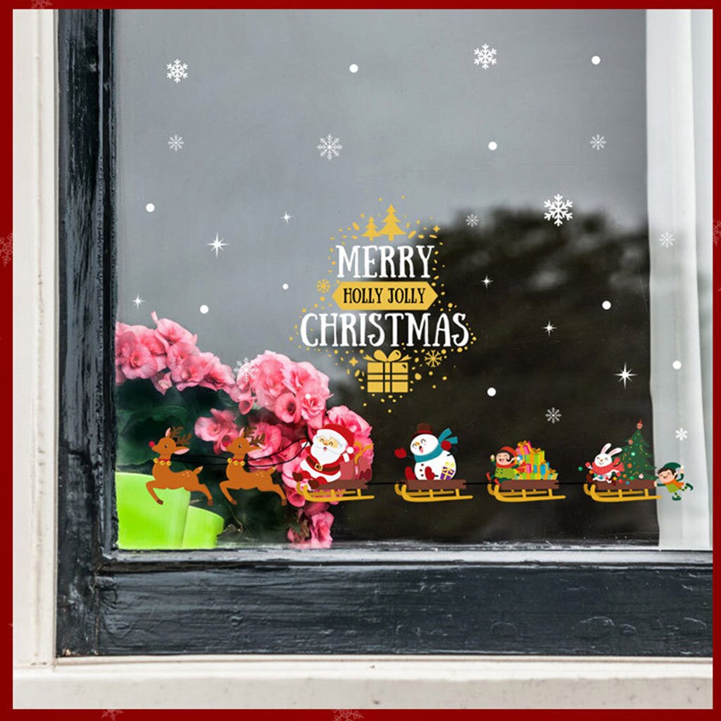 Window Stickers Merry Christmas Wall Stickers Santa Claus Window Room Decoration PVC Vinyl Year Home Decor: H