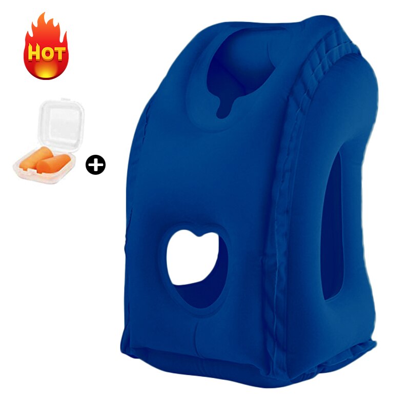Inflatable Travel Pillow Portable Multifunctional Neck and Head Support Lap Pillow for Airplanes Trains Buses Office Napping: Blue