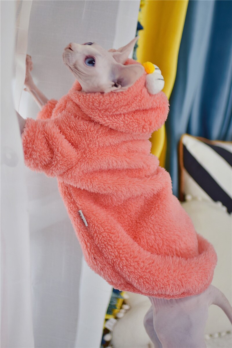 Duomasumi Warm Dubbele Berber Fleece Trui Kat Kleding Sphynx Kat Outfits Comfort Verdikte Winter Haarloze Kat Kleding