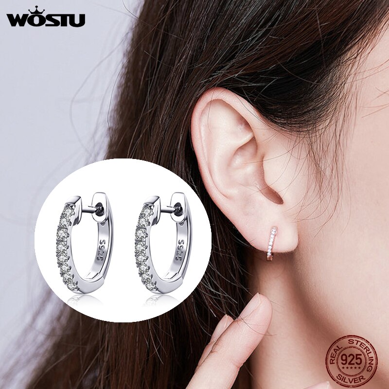 WOSTU 925 Sterling Silver & Gold Color Small Circle Hoop Earrings For Women Birthday Simple Noble Jewelry CQE498