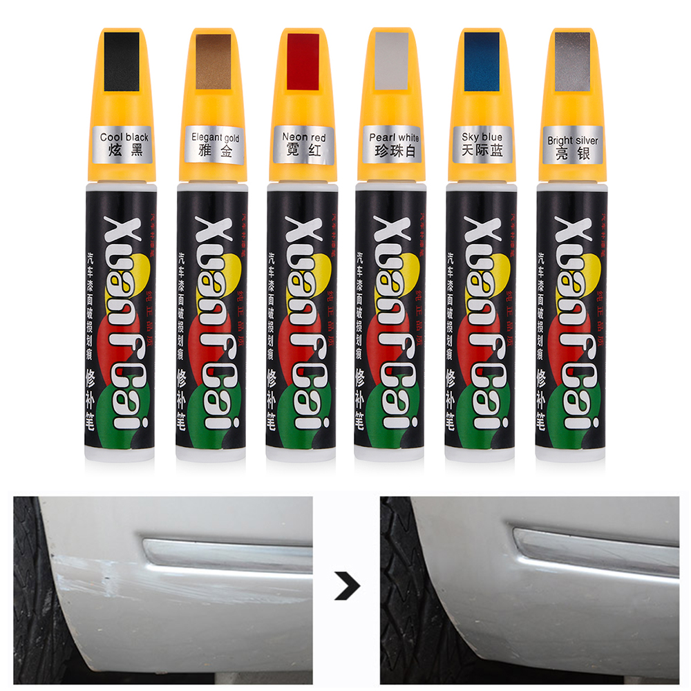 12ml bil lak reparation pen vandtæt klar bil ridsefjerner maling penne til alle slags biler 6 farver