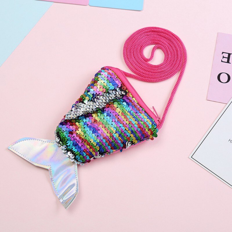 bebé niñas PU lentejuelas cola de pez forma Bolsa 6 colores alta clasificación conveniente bandolera: F