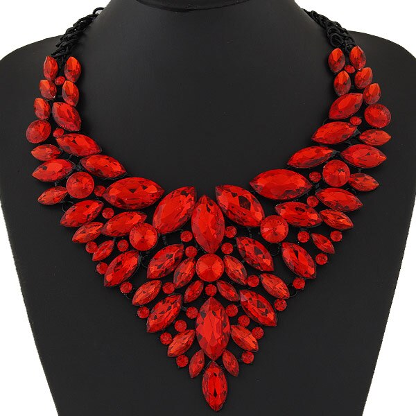 Collier Bijoux Necklace Women Multi layer Chain Necklace Collares Crystal Flower Necklaces & Pendants Maxi Boho Vintage Jewellry: red