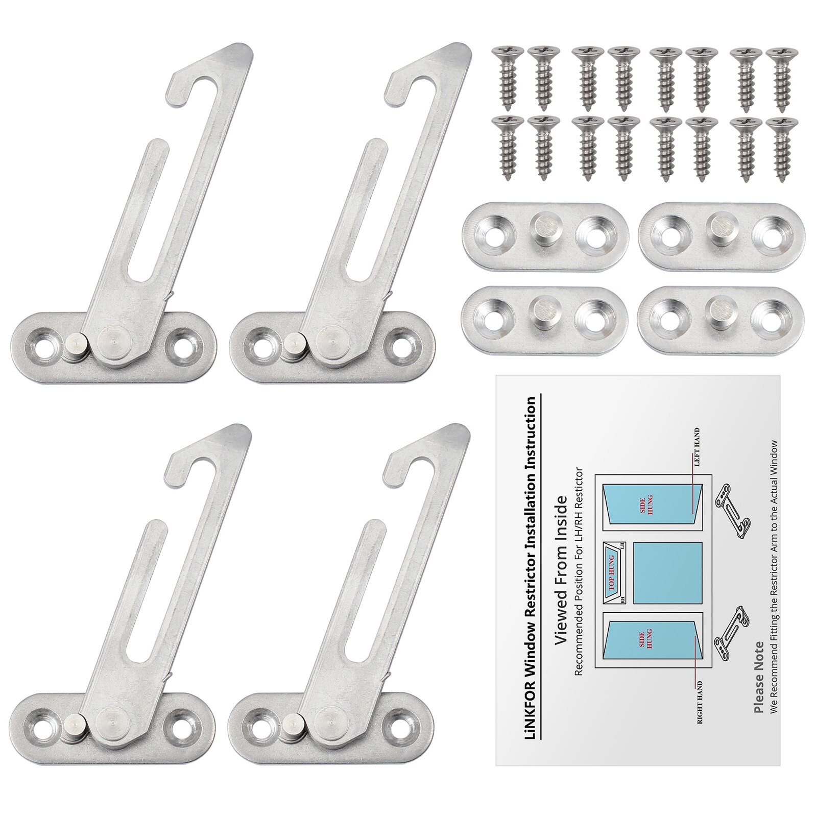 4Pcs UPVC Window Restrictors Stainless Steel Child Safety Security Lock Replacement Catch Door Ventilator with Screws Right Left: Right