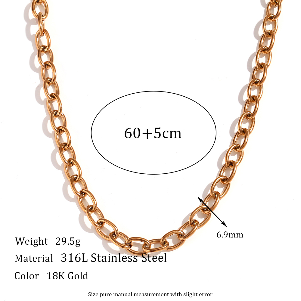 18K Gold Plated Silver Color Stainless Steel 7mm Oval Link Chain Chunky Choker Necklaces Long Link Chain Bracelet Anklets: Rust Red