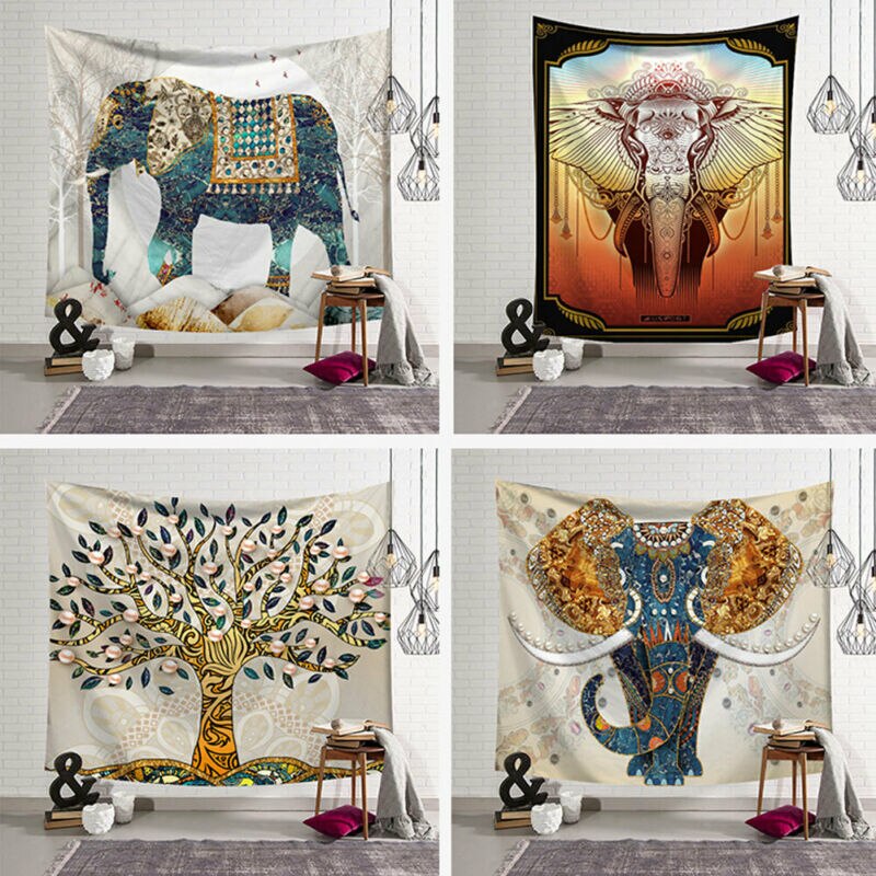 Bohemian Elephant Tapestry Indian Wall Hanging Print Bedspread Throw Home Decor