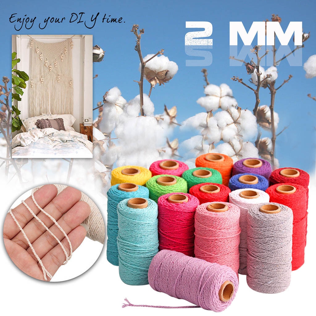 100M Lange/100Yard Pure Katoen Twisted Cord Touw Ambachten Macrame Artisan String 20 Kleuren Kan Worden Gekozen