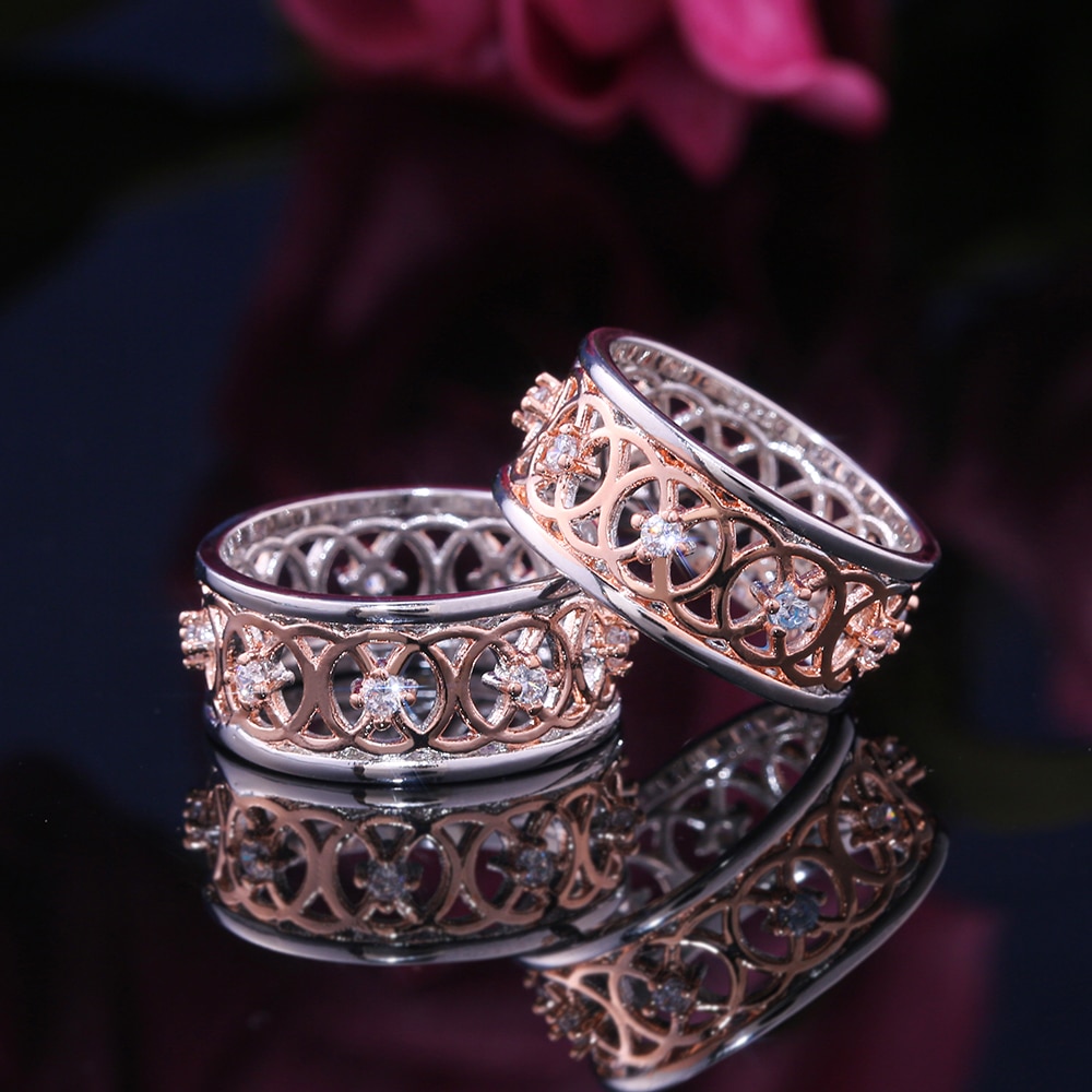 Huitan Come Ring Band Fancy Cross C Two-Tone Ring For Women Hollow Out Pattern Jewelry Factory Direct