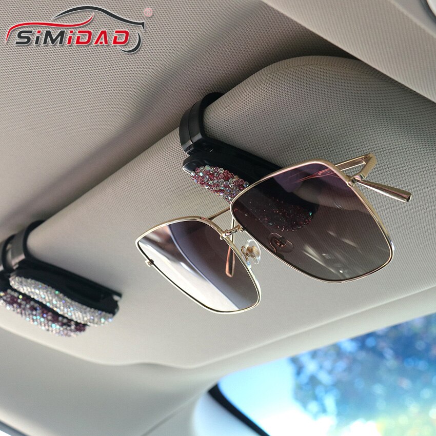 1PC Sun Visor Glasses Bracket Bill Clip Portable Sunglasses Eyeglasses Car Interior Supplies Rhinestone Diamond Decoration Clip