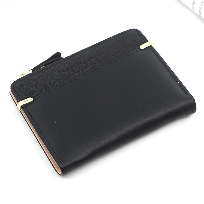 Damplånbok kort rosa myntväska plånböcker för kvinnor korthållare liten damplånbok kvinnlig hasp mini clutch för tjej: Svart