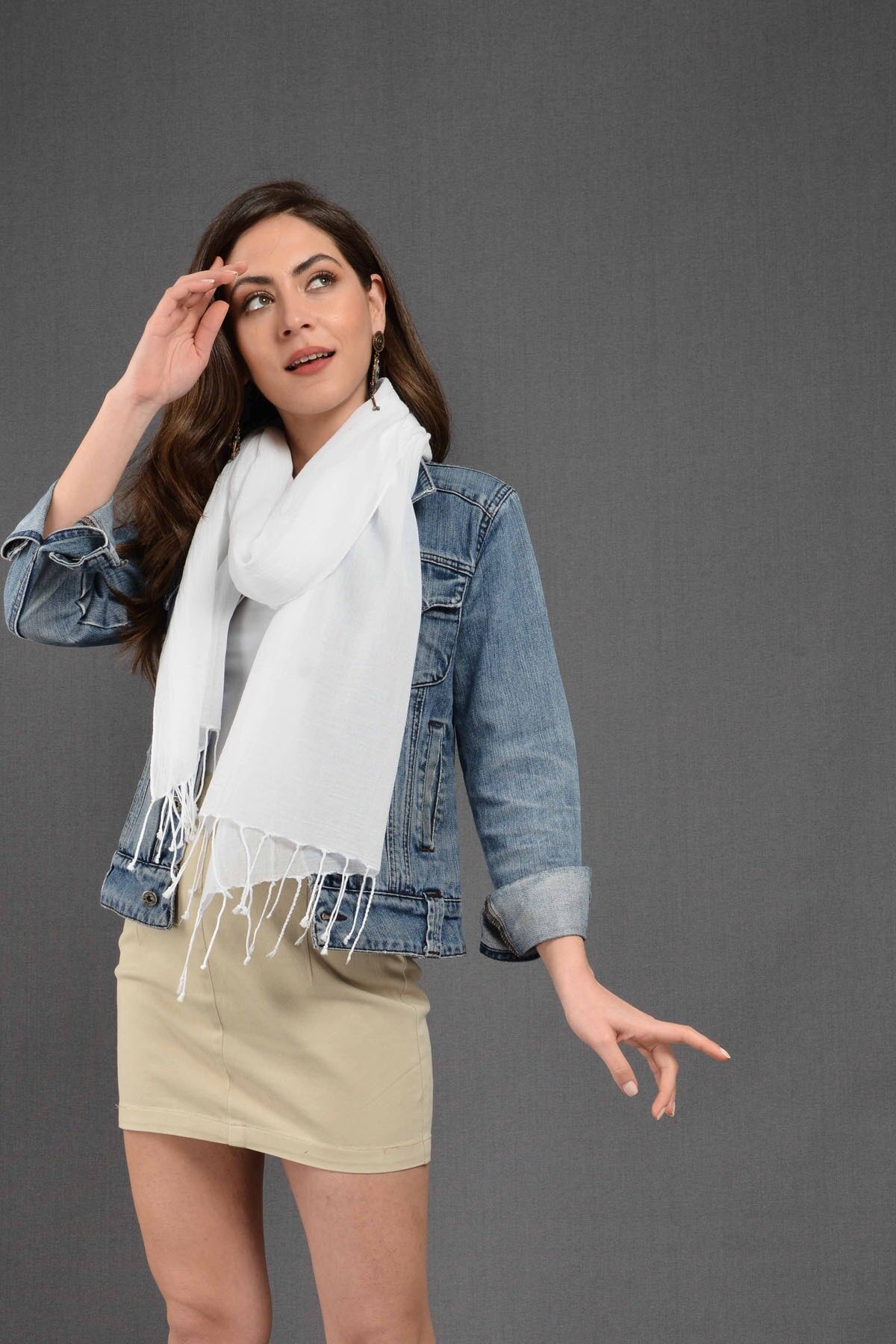 Fular de algodón para mujer, chal Unisex con pintura plana blanca, pashmina de de , para las cuatro estaciones,