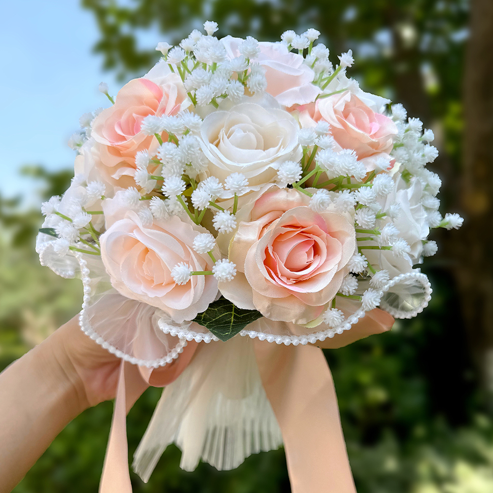 Babysbreath-Rosensträuße für sterben Braut, künstlicher Blumenstrauß für Hochzeiten Ich bin Freien, Valentinstag, Verlobungsfeiern: Champagner
