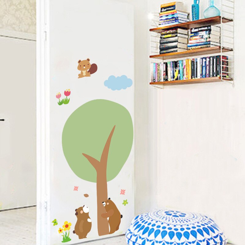 Tegneserie zoo træ dyr wallsticker til børneværelse boligindretning stue baggrund mærkater dekorationer børnehave klistermærker
