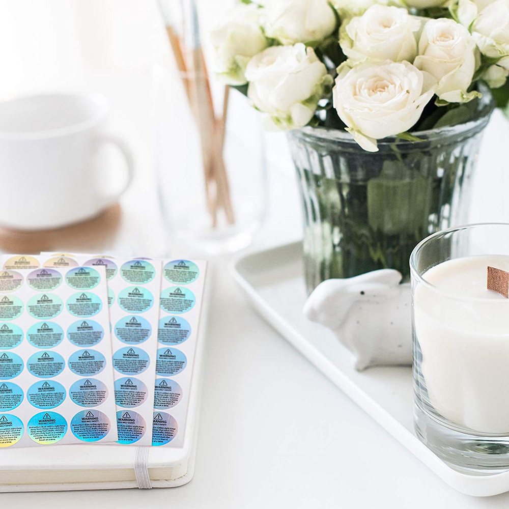 120-600 stuks kaarswaarschuwingslabels, 3 cm waterdichte ronde kaars veiligheidslabels sticker voor het maken van kaarsen DIY kaarspotten ﻿