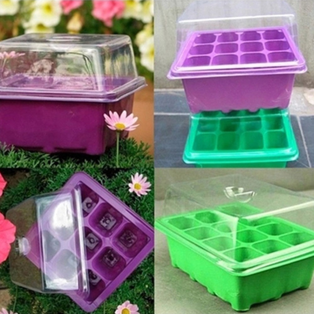 12 Cells Hole Seeds Nursery Pots Grow Box Seeding Box Holder Cloning Insert Propagation Nursery Pots Planter Box: Purple