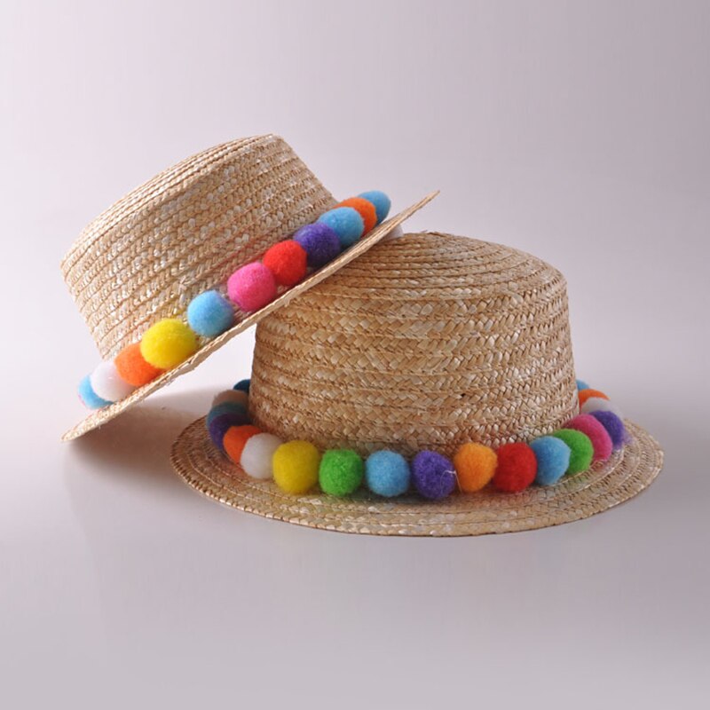Sommer syv regnbuefarvet plysbold kvinders solhatte hawaiian ferie fritid sentiment dejlig frisk stråhat: Voksen 54-58cm