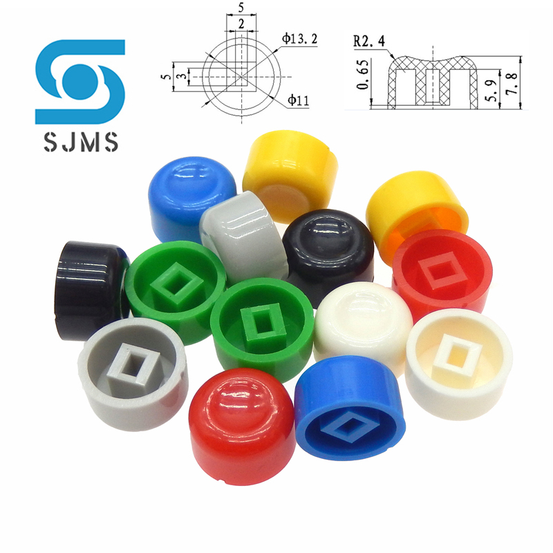 Capuchon de bouton-poussoir Tactile Micro A01, 50 pièces, pour interrupteurs 5.8x5.8, 7x7, 8x8x8.5x8.5mm, 7 couleurs, 13.2x7.8MM