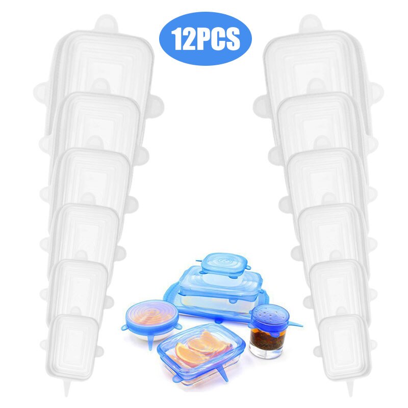 6pcs silicone lids Fresh cover zero waste food cover reusable bowl pot lid Stretch tops silicone adaptable cover for cans: black