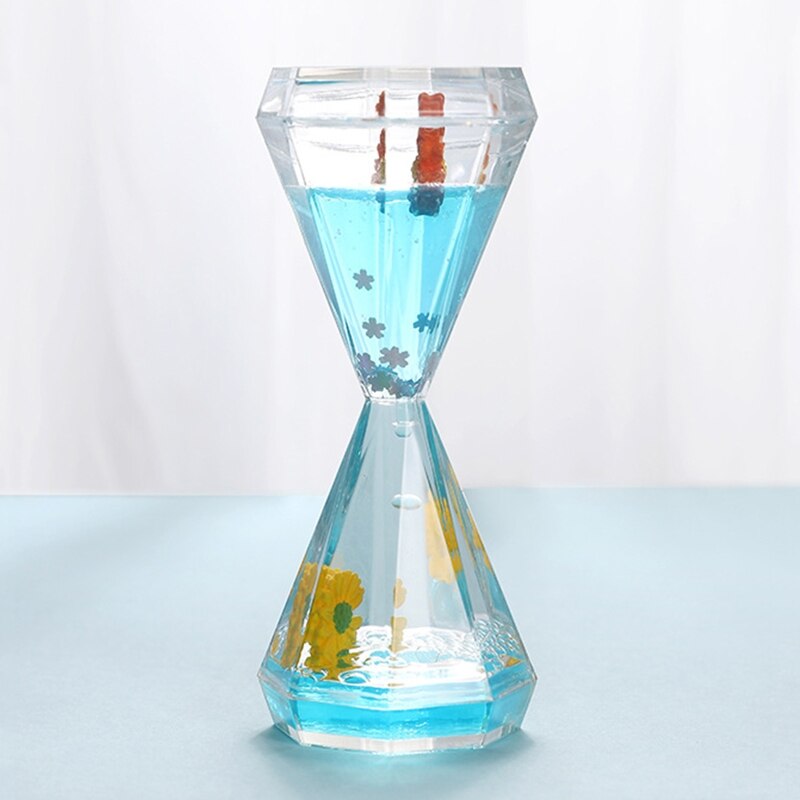 1PC Diamond Shaped Liquid Motion Bubbler Timer Daisy Floating Oil Hourglass for Sensory Fidget Calm Relaxing Desk Toys