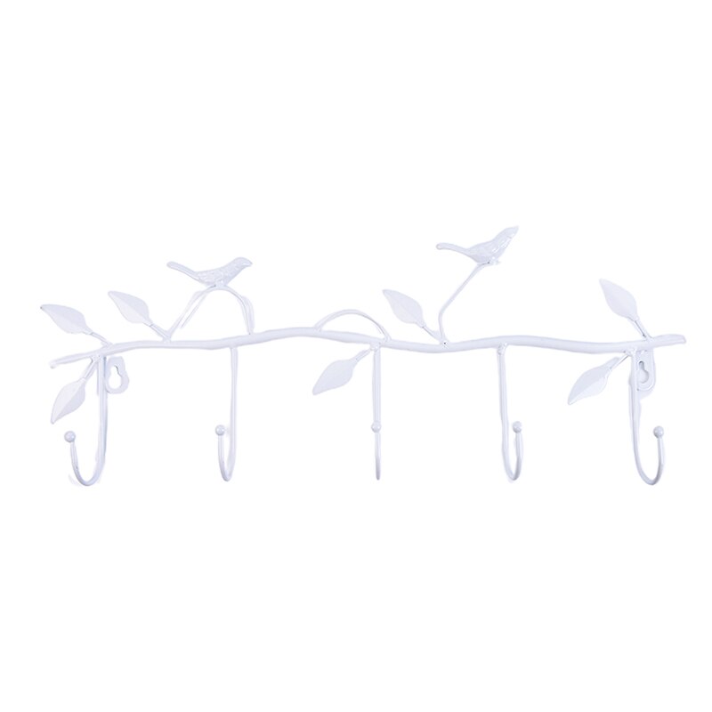 Retro 5 Haken Smeedijzeren Vogel Vorm Haak Leaf Muur Robe Hanger Sleutel Jas Houder: white