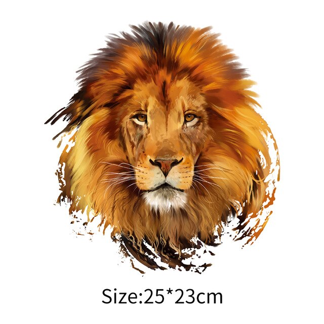 Termiska klistermärken för kläder stryk på lejon djurlappar värmeöverföring på kläder krondjur t-shirt klistermärken: 25 x 23cm