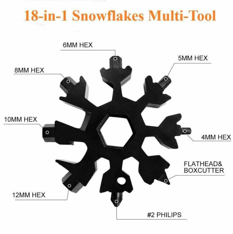 18 In 1 Snowflake Multi Pocket Tool Keyring Key Ring Spanner Hex Wrench Multifunction Multipurpose Camp Survive Outdoor Hike
