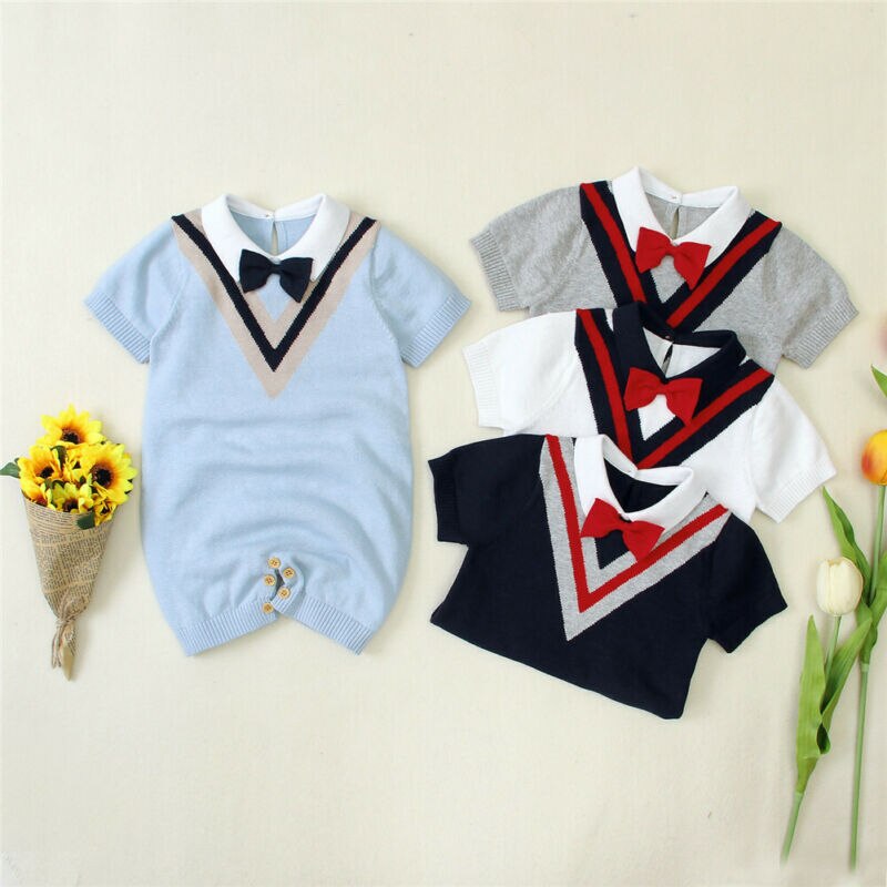 Zomer Baby Baby Jongen Rompertjes Gentleman Strik Kraag Zachte Romper Overall Outfit 0-24M