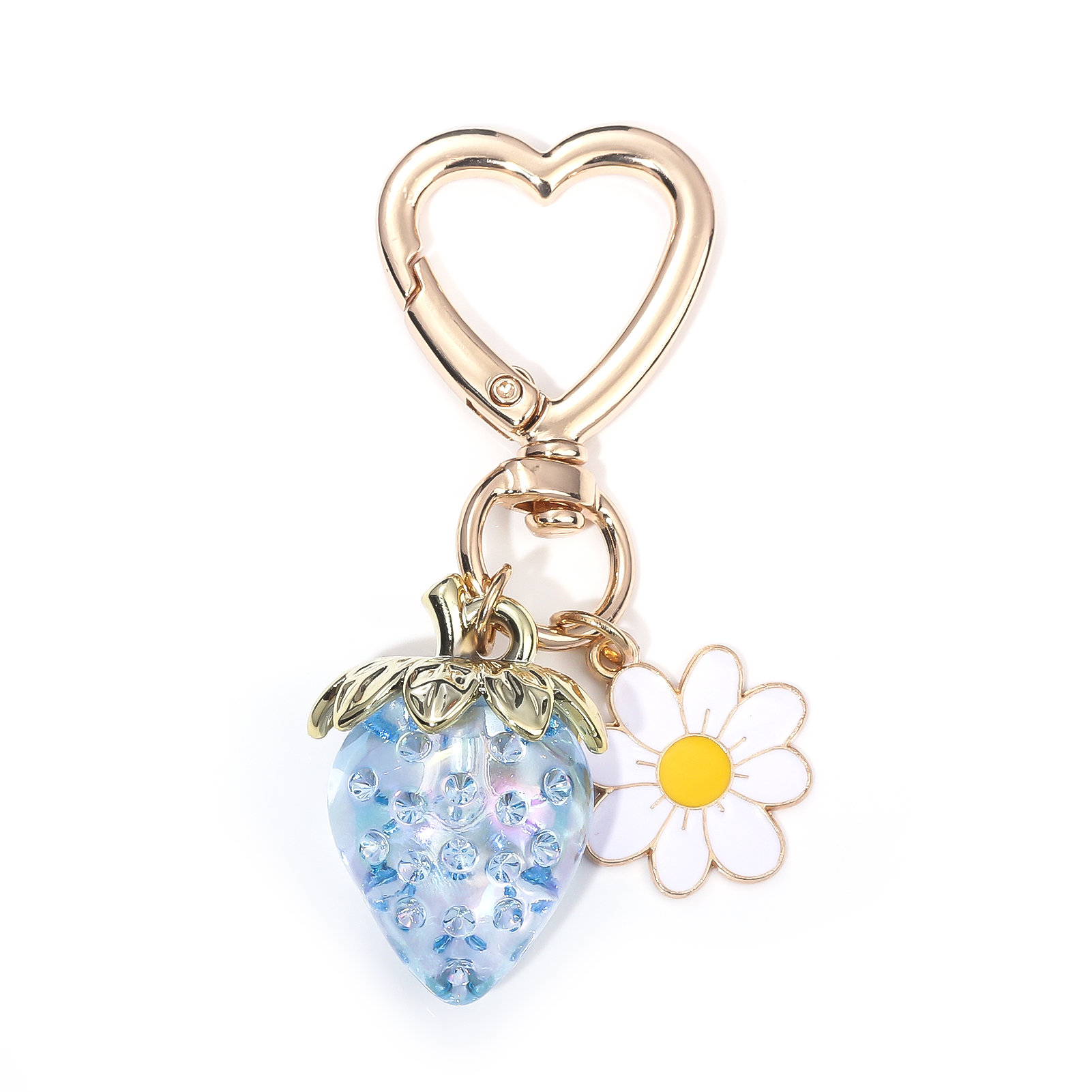 Cute Strawberry Bag Pendant Keychain Kawaii Heart Flower Daisy Key Chain for Women Girs Bag Purse Pendant Accessories: Blue
