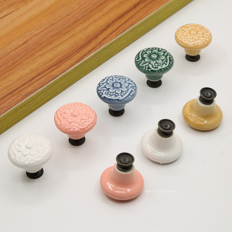 Single Hole Round Ceramic Knob Handle Flower Surface Cabinet Kitchen Door Drawer Handles Dresser Knobs Pulls Furniture Hardware