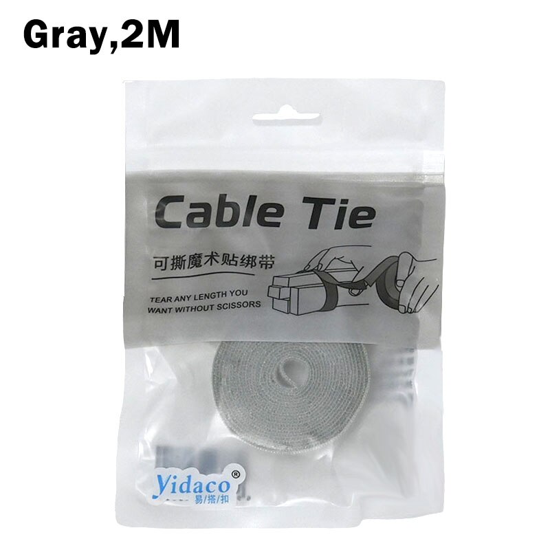 1M/2M/3M Tearable Velcros Self Adhesive Nylon Fastener Tape Reusable Sticker Strap Tie Data Cable Storage Desktop Wire Holder: Gray 2M