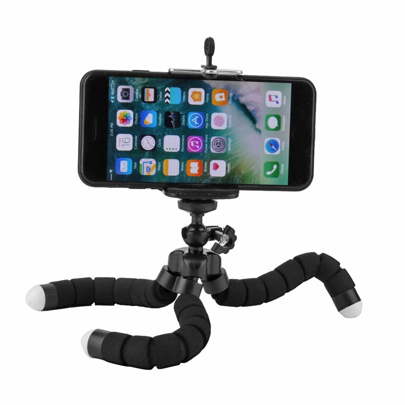 Fleksibel blæksprutte telefon kamera holder stativ beslag 360 roterende stativ u clip mount monopod rejse mobil kamera selfie støtte: Sort