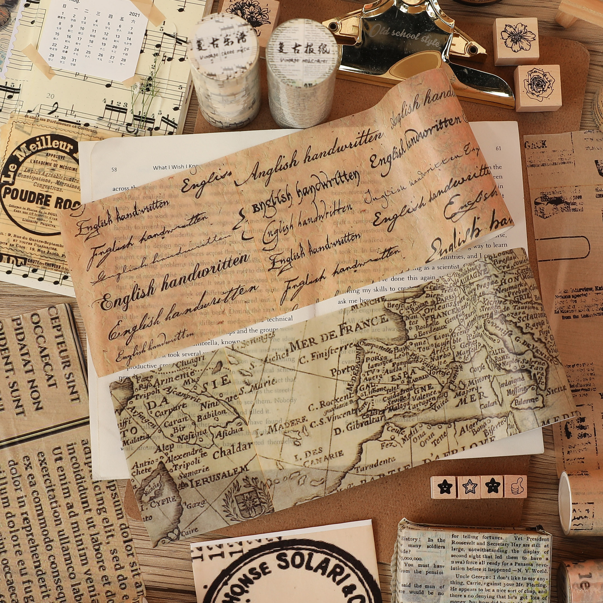 Cinta adhesiva para escribir a mano, mapa Vintage, periódico, cinta adhesiva decorativa, Diy, Scrapbooking, etiqueta adhesiva, papelería